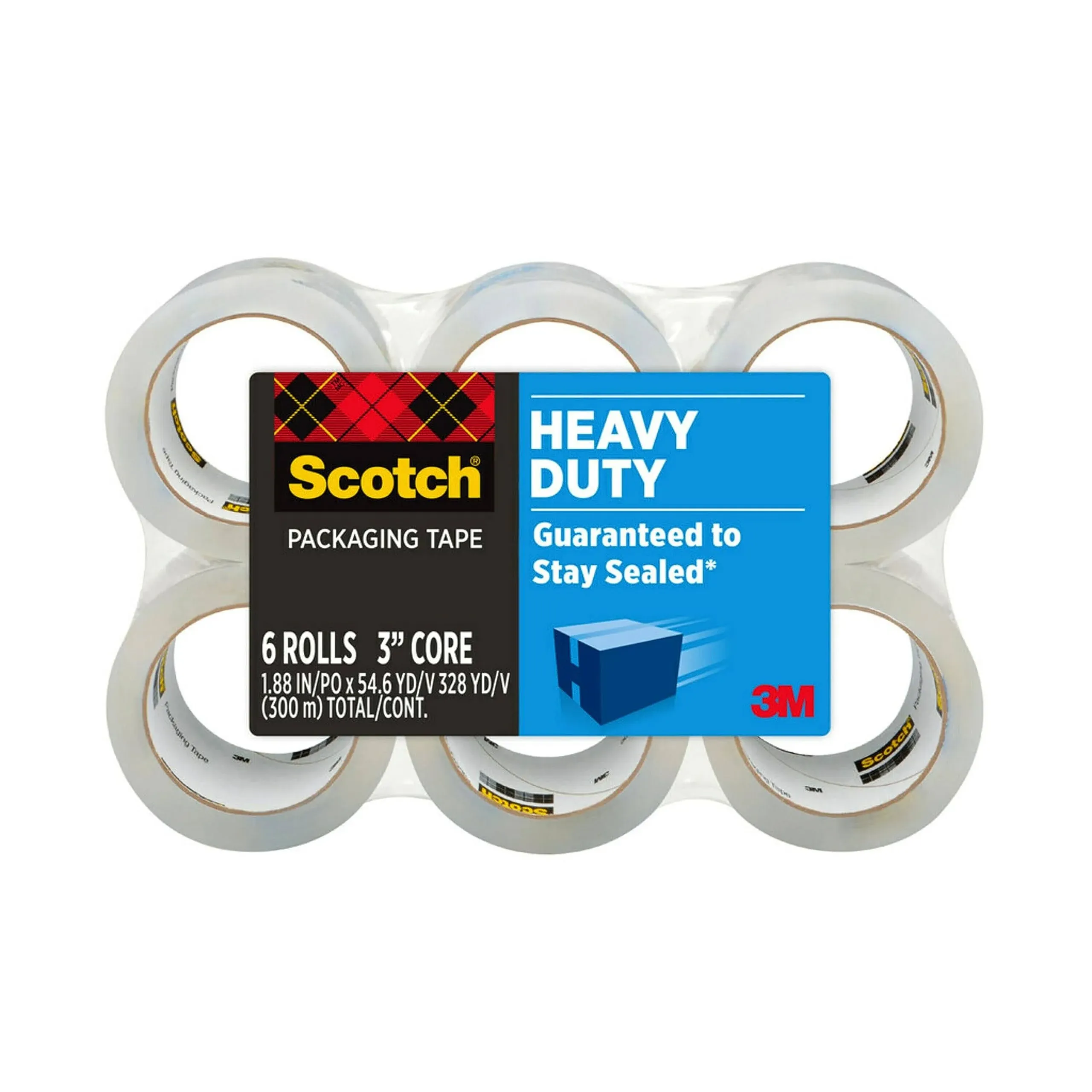 Scotch - 3850 Heavy-Duty Packaging Tape, 3" Core, 1.88" x 54.6 yds, Clear, 6/Pack