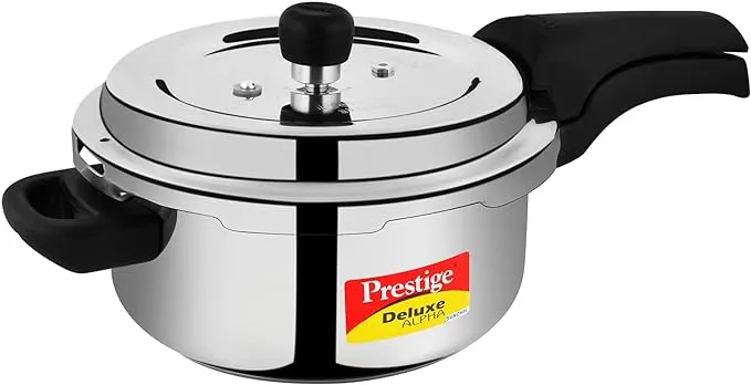 Prestige Deluxe Alpha Stainless Steel Deep Pan Pressure Cooker, 5 Litres, Silver