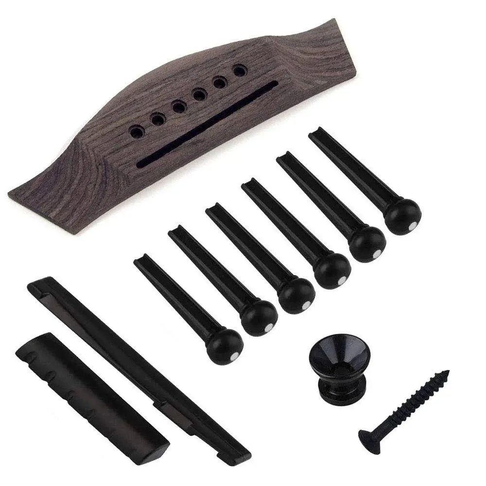 Jiayouy 6 String Acoustic Guitar Rosewood Bridge Saddle Nut Pins Set Includin...