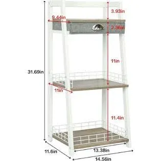 keomaisyto 3-Tier Bathroom Ladder Shelf, Floor Storage Shelf with Drawer, Freestanding Open Tower Shelving Unit for Bathroom Living Room Balcony