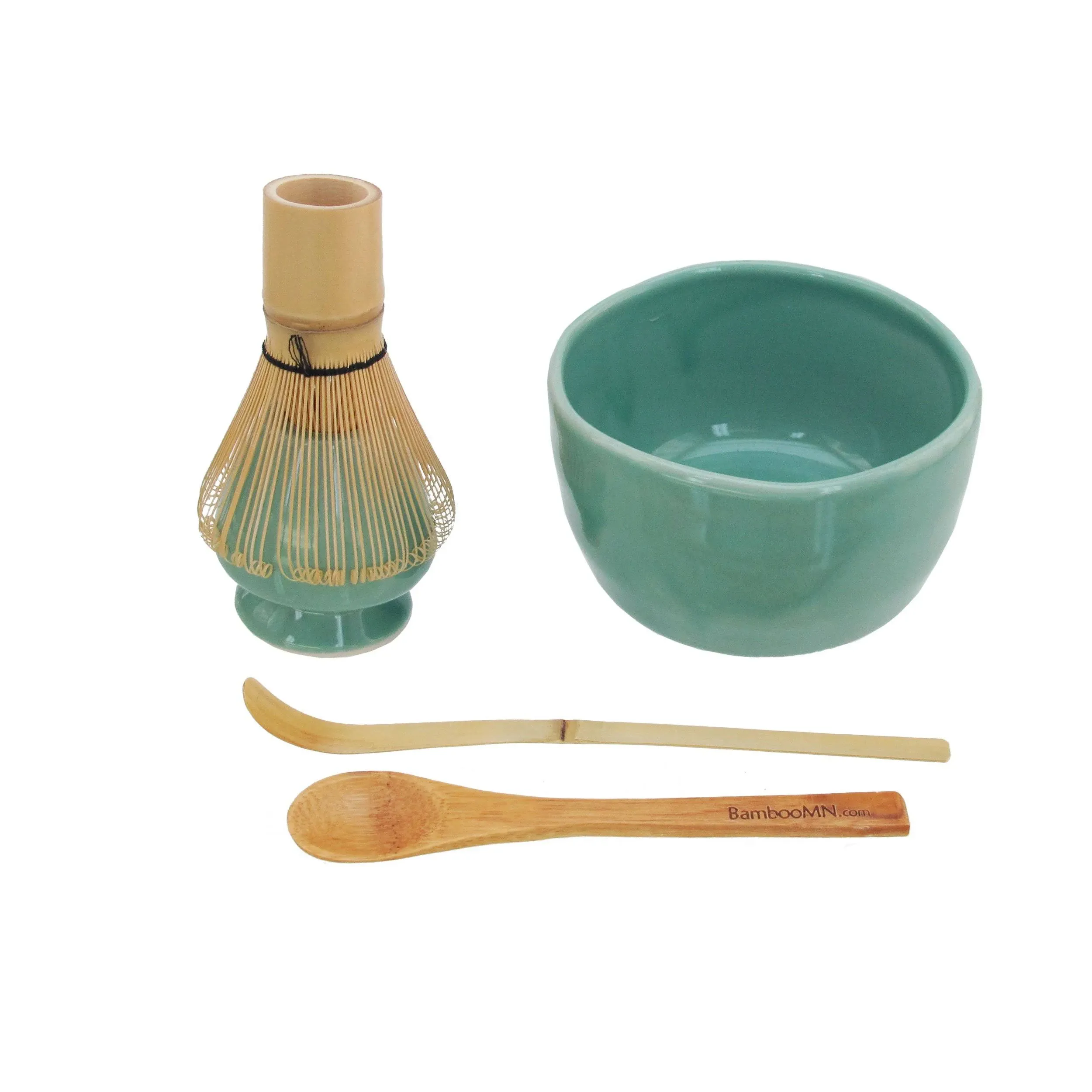 Bamboomn Matcha Bowl Set (Includes Bowl, Rest, Tea Whisk, Chasaku & Tea Spoon) 1 Set Green