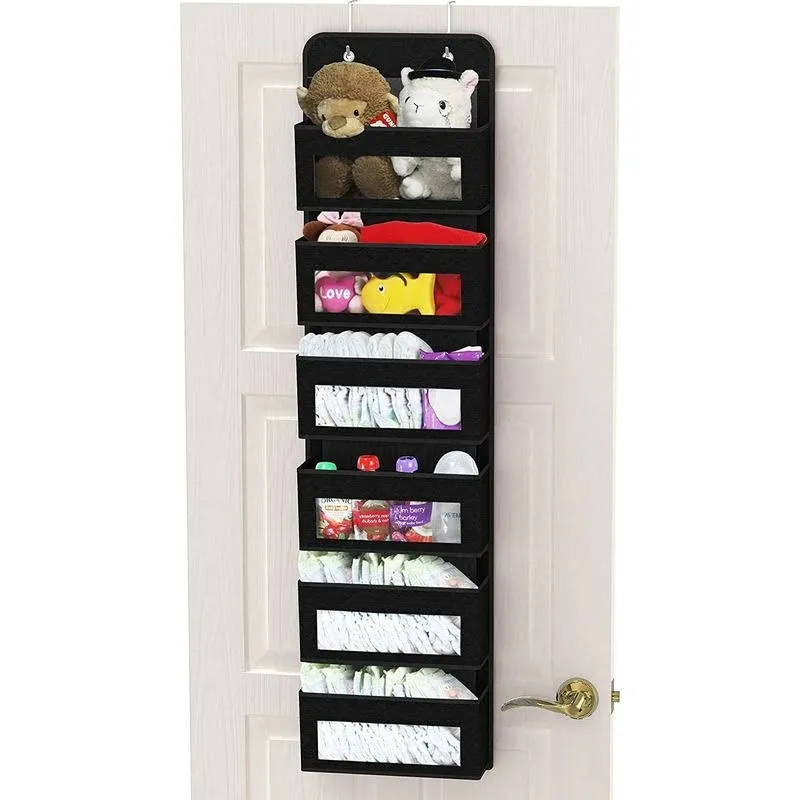 Simple Houseware Baby Over The Door Hanging Organizer Storage, 6 Clear Window Pocket, Black, Size: 6 Clear Pocket