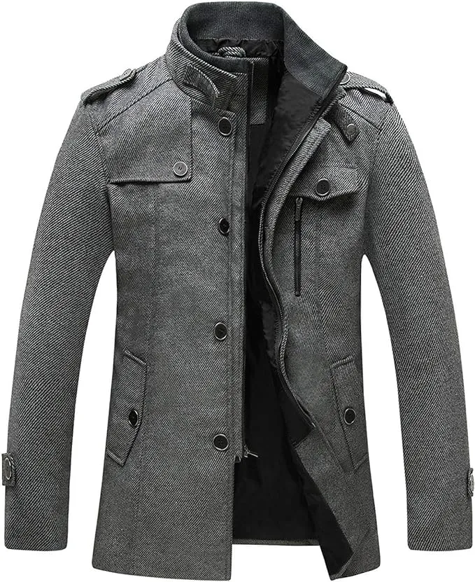 Wantdo Men's Wool Stand Collar Windproof Jacket