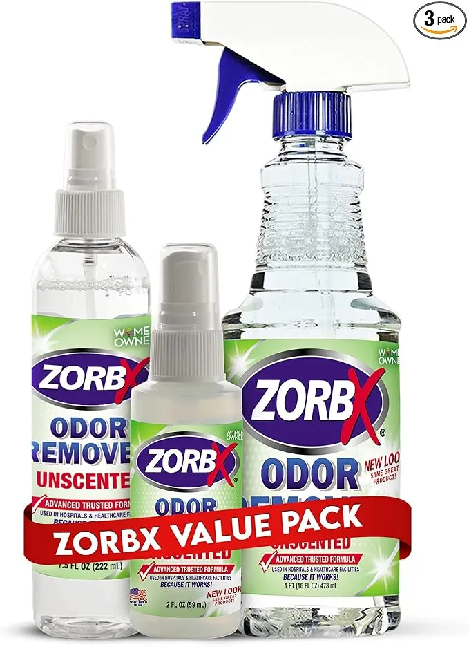 Zorbx Unscented Odor Eliminator Combo Value Pack - used in Hospitals & Healthcare Facilities - Advanced Trusted Formula | Fast-Acting Odor Remover