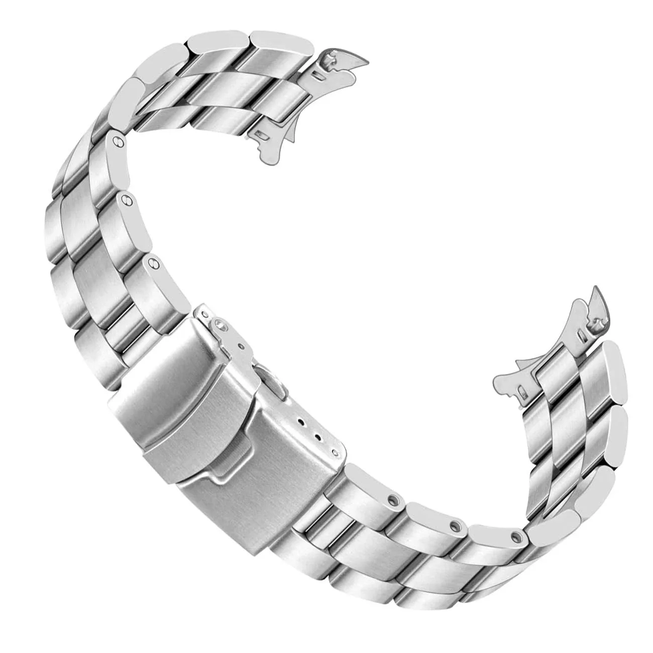 Juntan Stainless Steel Curved Solid End Tapered 20mm 22mm Watch Band Metal Watch Strap Bracelet Deployment Double FlipLock Buckle Silver Black