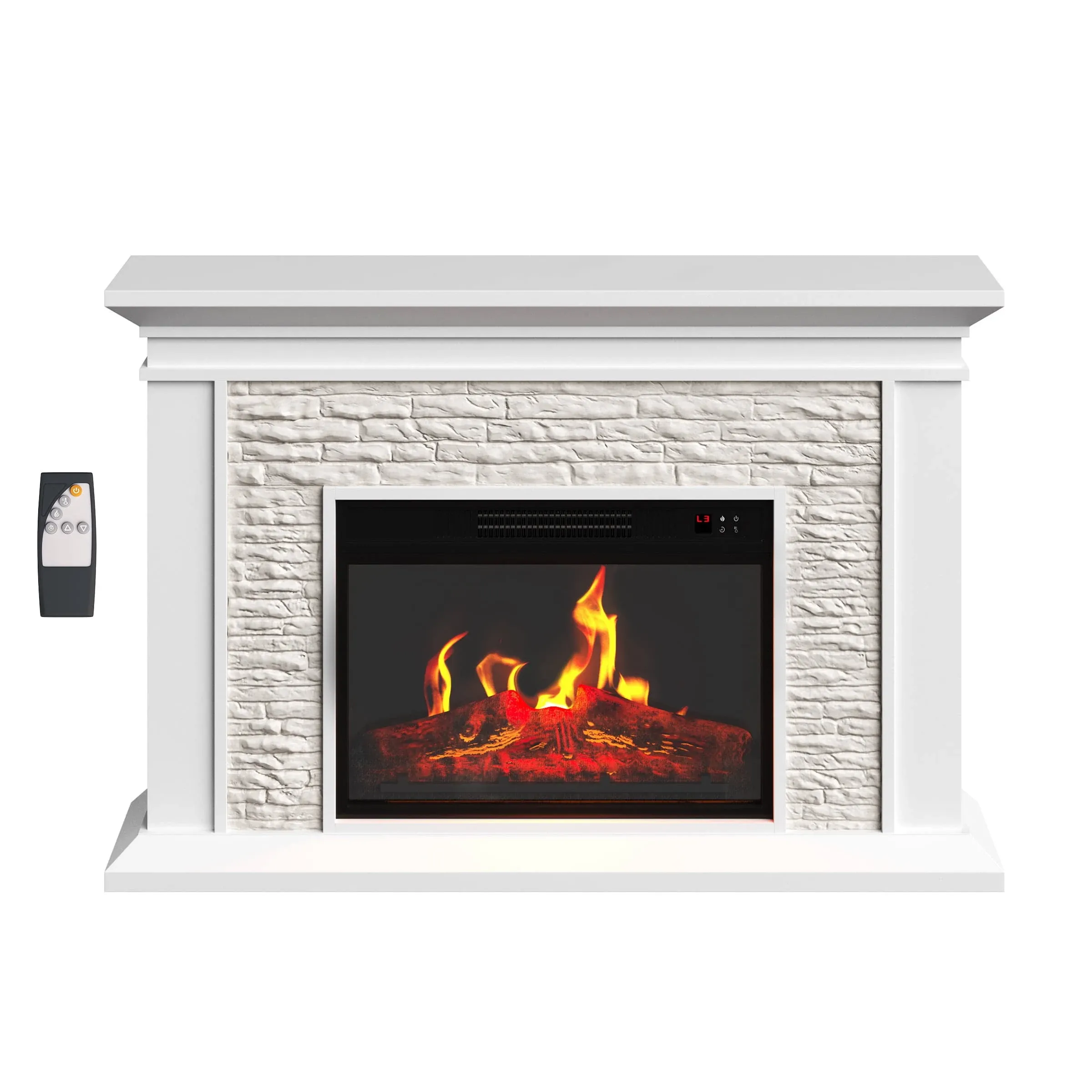 Electric Fireplace with Mantel - Freestanding Heater with Remote Control, Light-