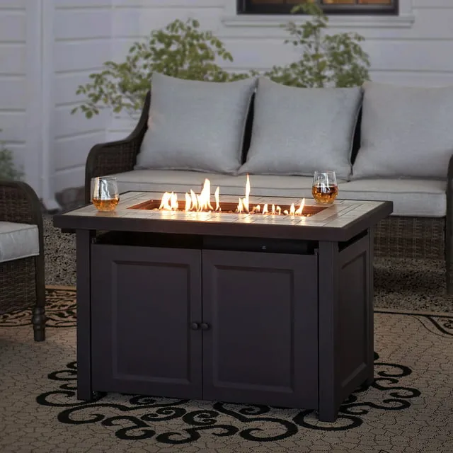 AmberCove Rectangular Propane Burning Fire Pit Table