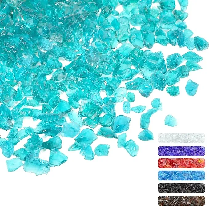 1.5 LB Glass Gravel Stone 3-6 mm Glitter Gravel Stone Luster Reflective Tempered Fire Glass Crushed Glass for Fire Pit Crafts Vase Fish Bowl Garden Decor (Turquoise)