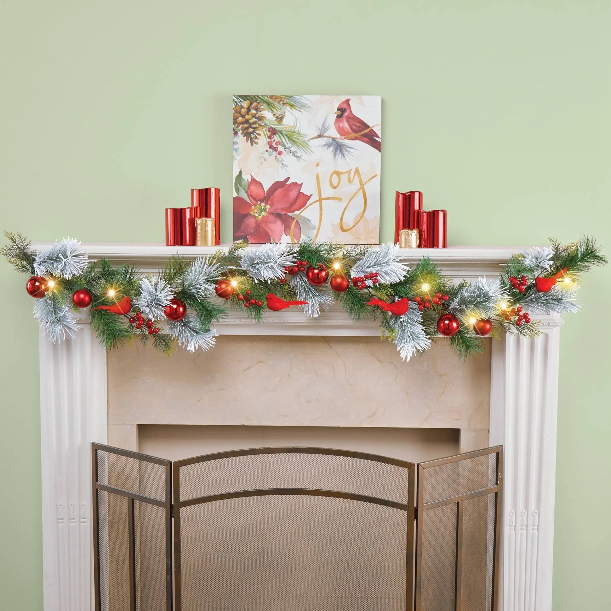 LED Lighted Frosted Pine Cardinal 5-Foot Garland - Green - 60 x 5 x 7 - Bed Bath & Beyond - 38919372