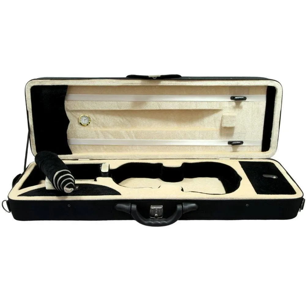 4/4 Full Size Professional Oblong Violin Hard Case w Hygrometer Black/Beige