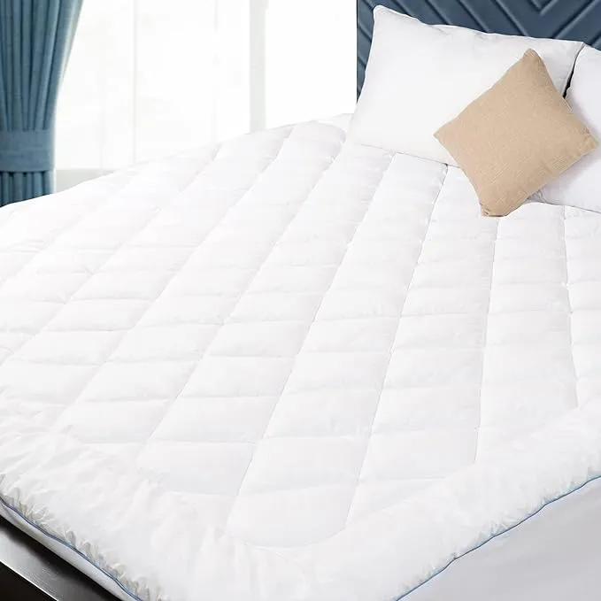 Full Mattress Pad Cotton Mattress Pad Cover Quilted Mattress Cover 18-22" Deep Pocket Mattress Protector Full Size Thin Down Alternative Filling Noiseless & Breathable White