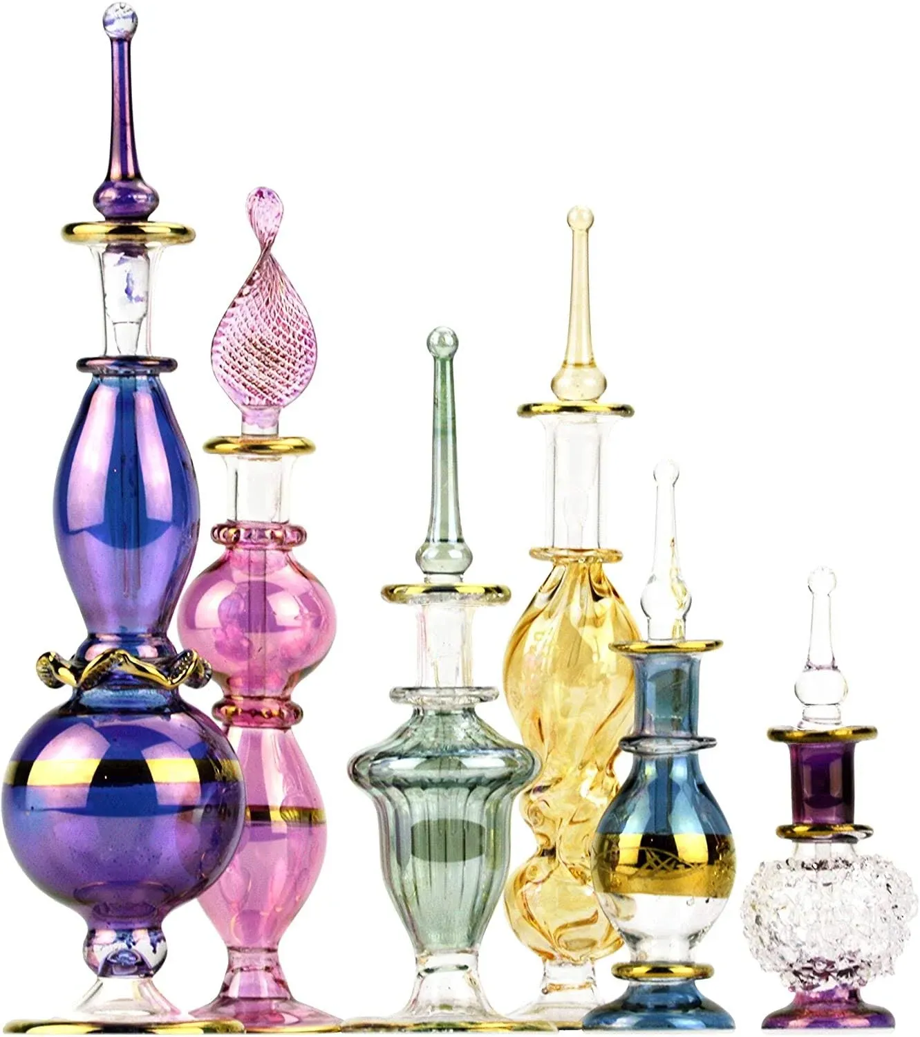 NileCart Egyptian Perfume Bottles 2-5 in Collection Set of 6 Mouth-Blown ...