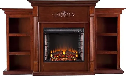 SEI Furniture Fredricksburg Wood Electric Fireplace with Bookcases in Brown