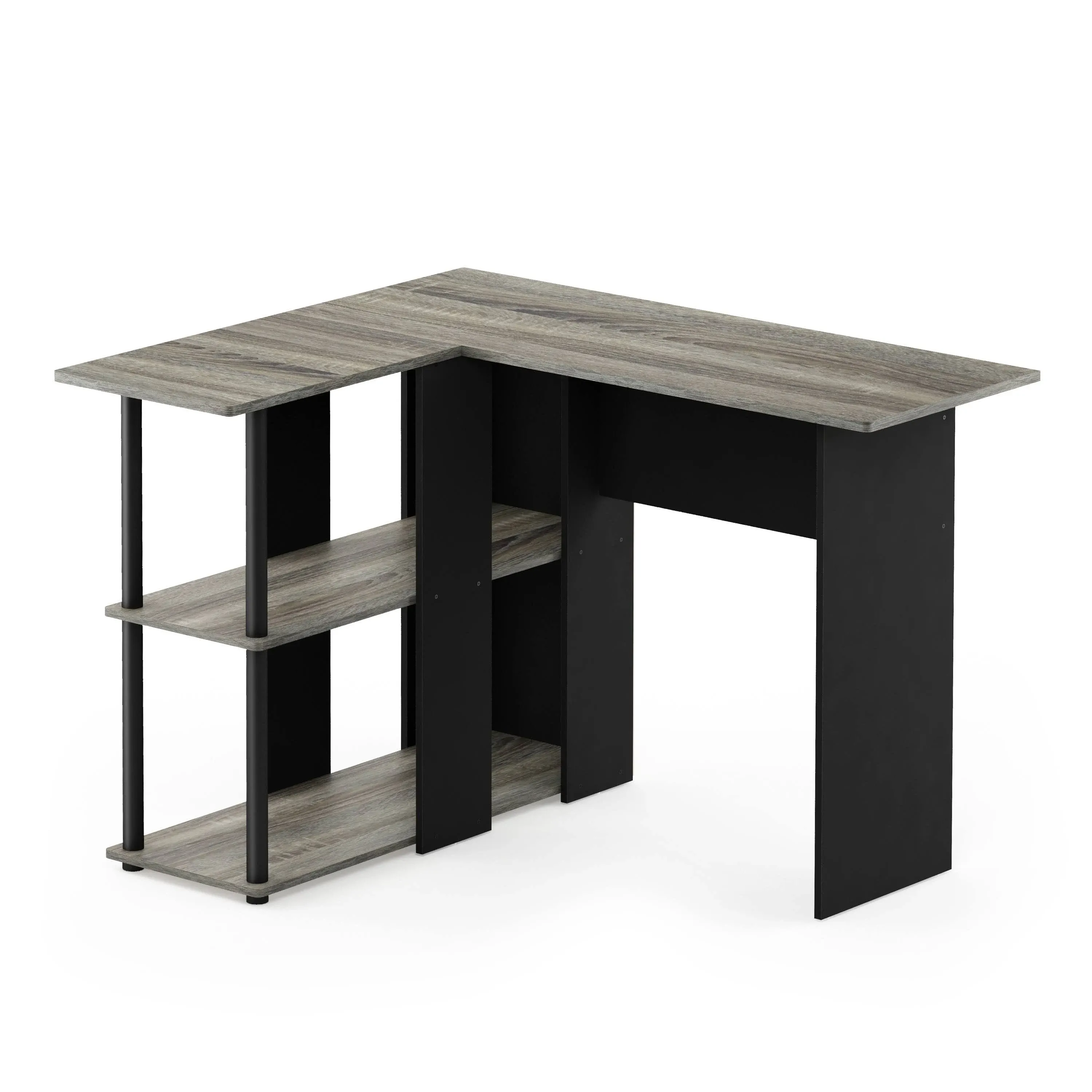 Abbott L-Shape Desk with Bookshelf, French Oak Grey/Black, 17092GYW/BK - Transitional - Desks And Hutches - by VirVentures | Houzz