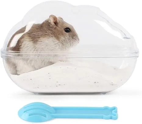 BUCATSTATE Hamster Sand Bath Container Large Hamster Toilet with Scoop Set Dust Bust Accessories for Small Animals (Transparent, Medium)