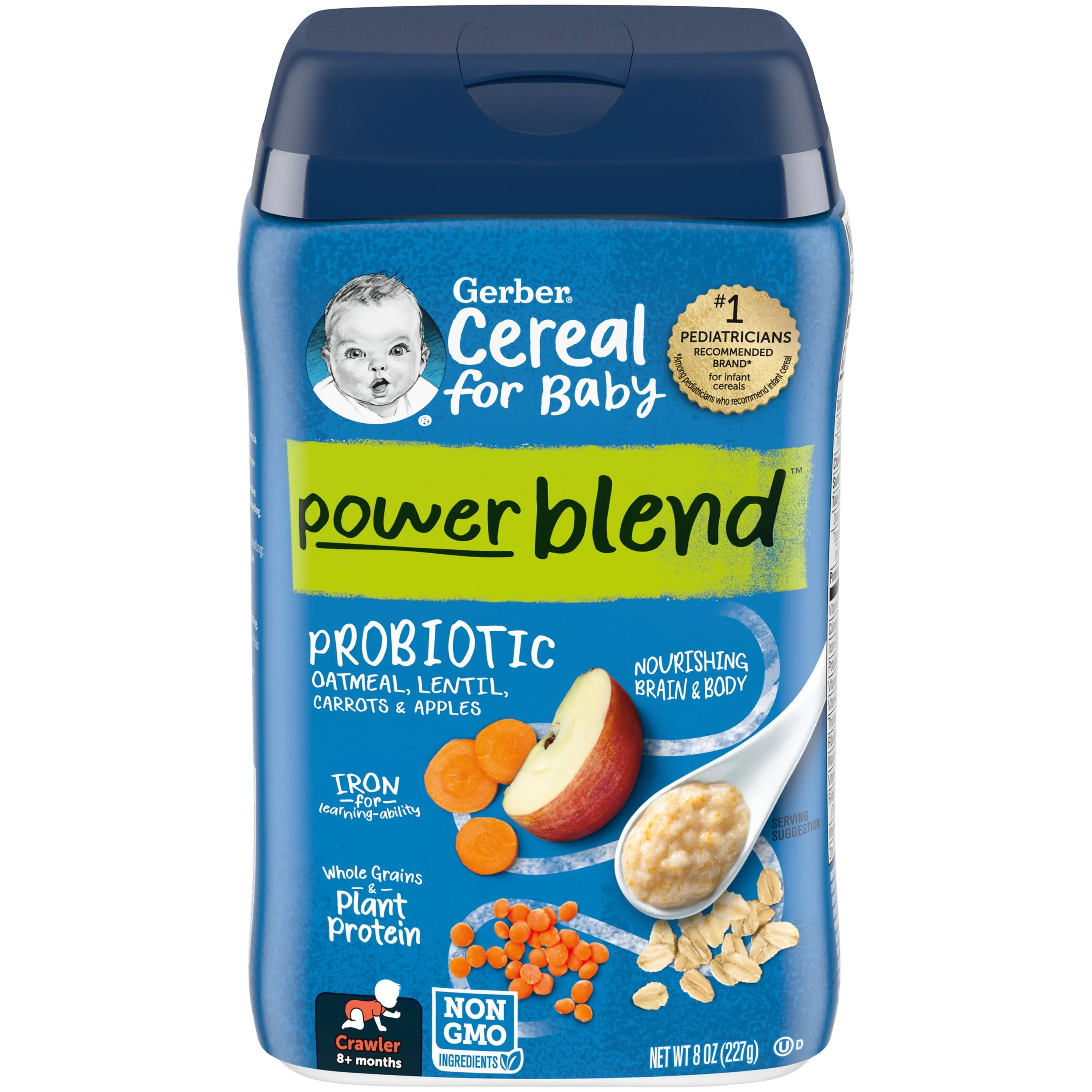 Gerber Baby Cereal Probiotic for Crawlers, Powerblend, Oatmeal Lentil Carrot Apple, 8 Ounce (Pack of 6)