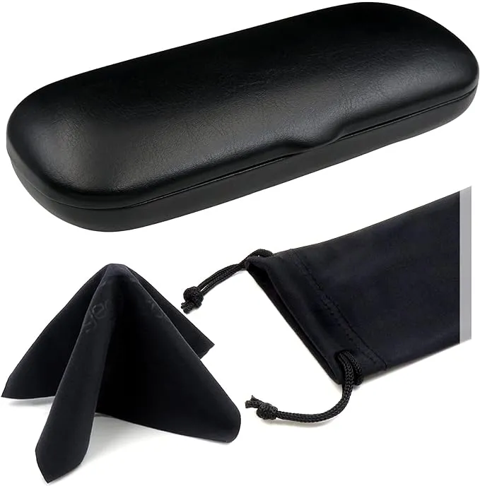 MyEyeglassCase Men Small Glasses case - Eyeglasses Hard Shell Holder Pouch & Cloth-Reading Slim & Narrow Case Heavy Duty