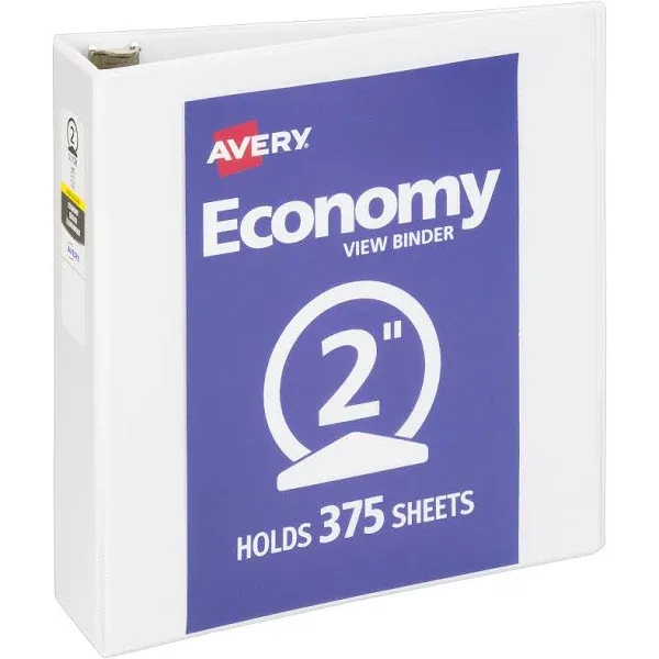 Avery Economy View Binder with Round Rings, 2" Capacity, White