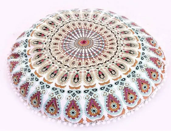 32" Peacock Mandala Bohemian Yoga Meditation Floor Pillow Cover Comfortable Home Car Bed Sofa Cushion Couch Seating Large Zipped Throw (32 inches, Pink Gold)