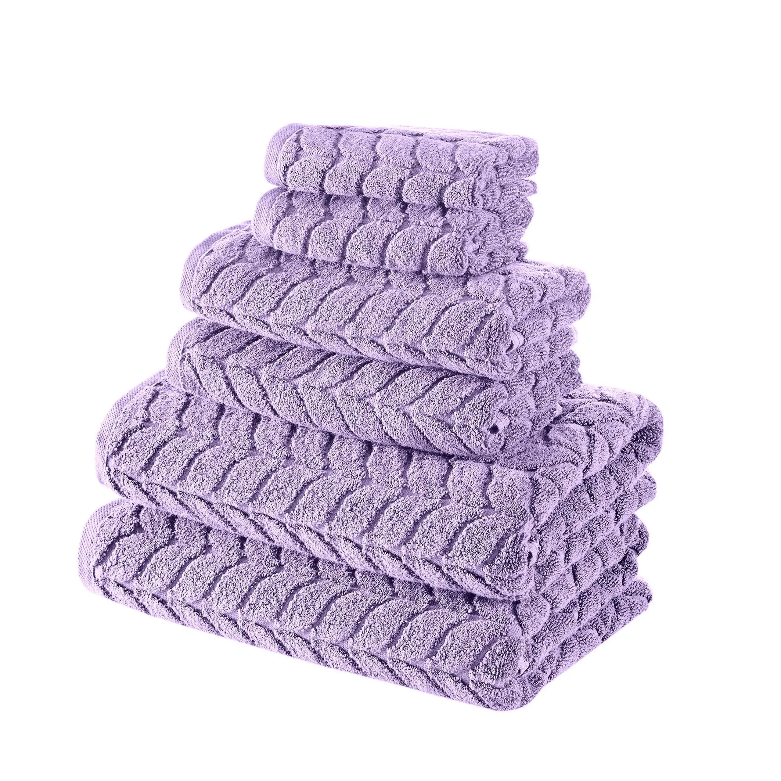 BAGNO MILANO Turkish Bath Towels, Soft Plush Jacquard Luxury Bath Towels, Quick Dry Towel Set (Lavender, 6 pcs Towel Set)