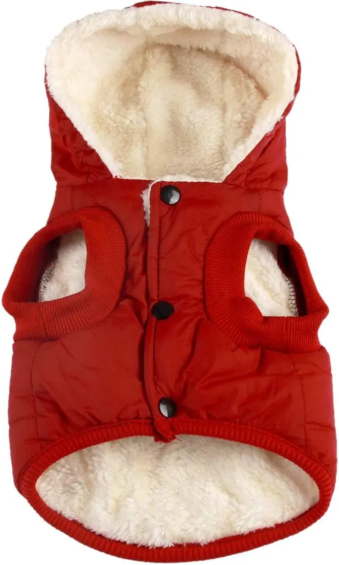 Vecomfy Fleece Lining Extra Warm Dog Hoodie in Winter for Small Dogs Jacket Puppy Coats with Hooded,Red M