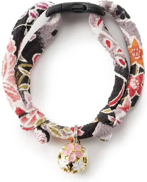 Necoichi Black Chirimen Sakura Cat Collar