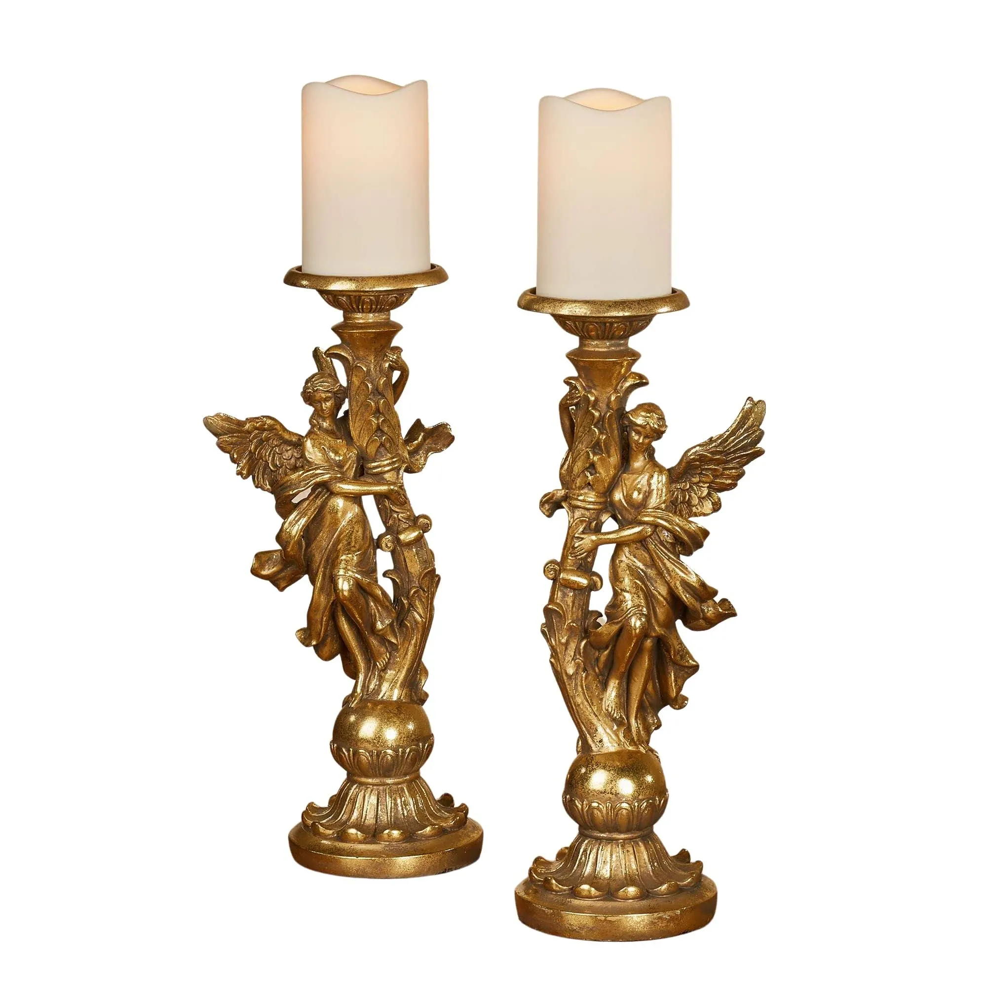 Glorieux Angels Aged Gold Candleholder Candleholders Set of Two Victorian