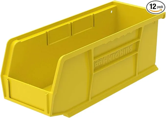 Akro-Mils 30224 AkroBins Plastic Hanging Stackable Storage Organizer Bin, 11-Inch x 4-Inch x 4-Inch, Yellow, 12-Pack