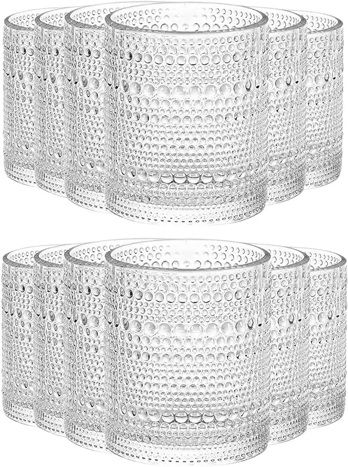 Bandesun Romantic Water Glasses, 12 oz Hobnail Drinking Glasses Set 12, 12 pcs