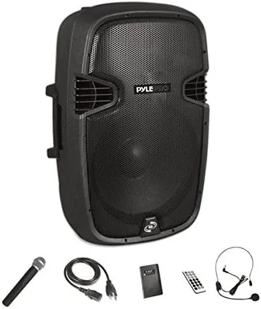 Pyle Wireless Portable PA Speaker System-Compatible with Bluetooth,Active Loudspeaker,1000 Watt Powered 2-Way Waterproof Amplifier, 12” Subwoofer, Tweeter, RCA, XLR, Mic In for Dj & Party-PPHP1241WMU