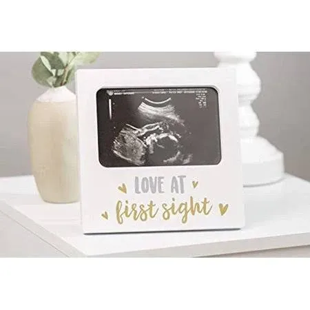 Tiny Ideas Love at First Sight Sonogram Picture Frame, Gender Neutral Ultrasound Keepsake, Ideal Pregnancy Gift, Baby Shower and Nursery Decor, 4” x6” Photo Insert, Gold, Silver And White