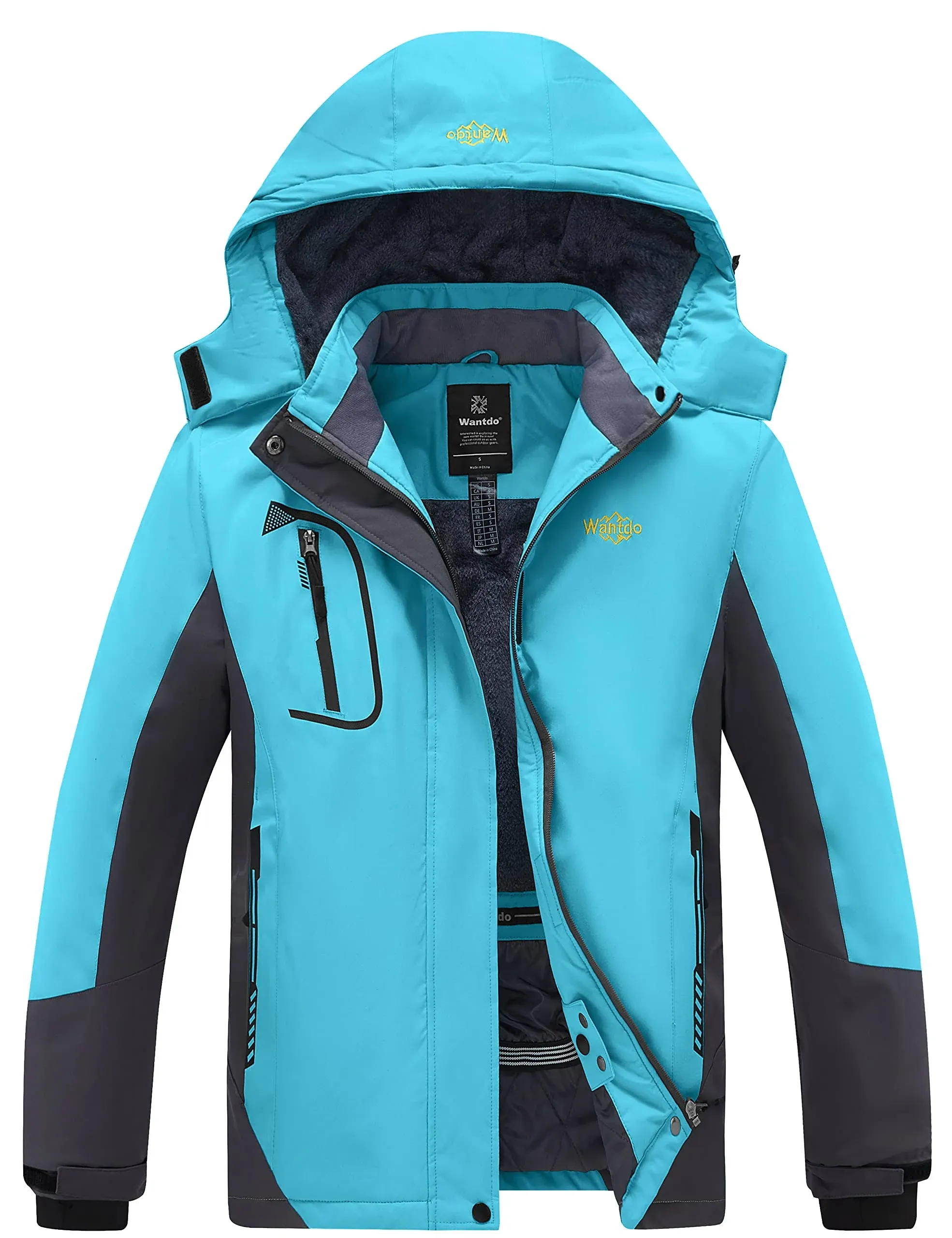 wantdo Women's Mountain Waterproof Ski Jacket Windproof Rain Jacket Winter Warm Hooded Coat