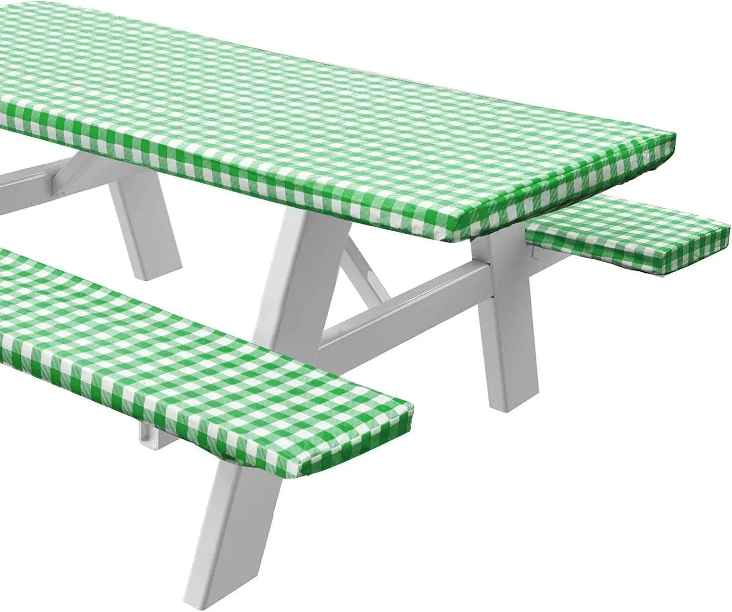 Picnic Table Cover with Bench Covers -Fitted with Elastic Vinyl with Flannel Ba