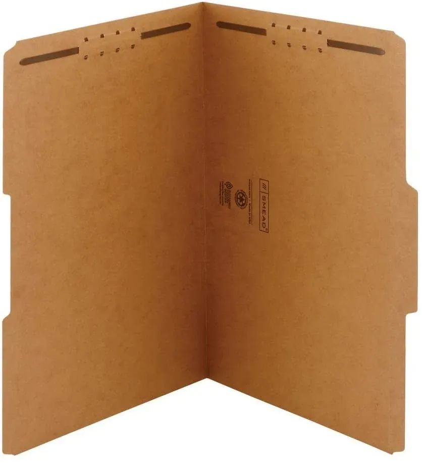 Smead Top Tab 2-Fastener Folders, 1/3-Cut Tabs, Legal size, 11 Pt. Kraft, 50/Box