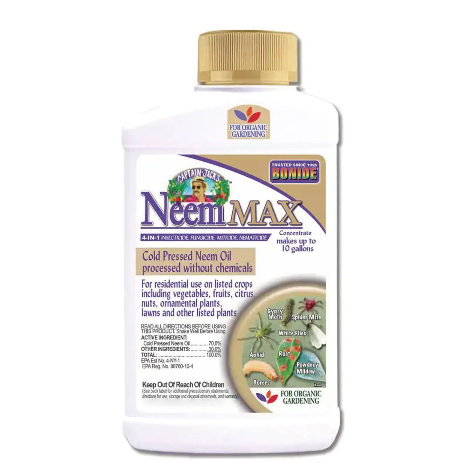 Bonide Captain Jack's Neem Max，16 盎司浓缩冷榨印楝油，多用途杀虫剂、杀菌剂、杀螨剂和杀线虫剂，适用于有机园艺