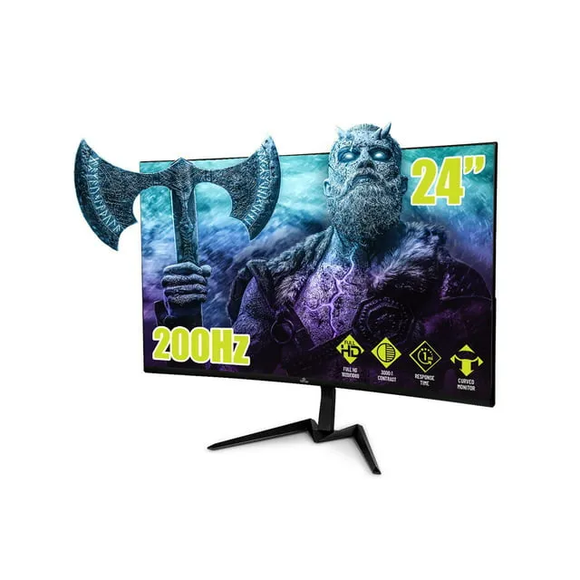 YEYIAN SIGURD 2503 24 Curved 1650 PC Gaming Frameless LED Monitor, 1080P FHD, 200Hz, 1ms, 3000:1, 300cd/m2, 16:9, 178°, 16.7M Colors, FreeSync, DP 1.2, HDMI 2.0, Stereo Speaker, 75mm VESA, Tilt