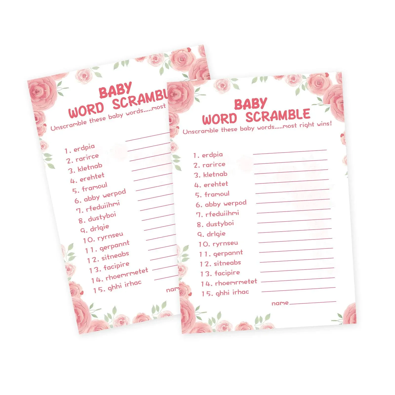 OLOUTAB 50 Baby Shower Games for Girl-Baby Shower Word Scramble Game,Floral Theme ...