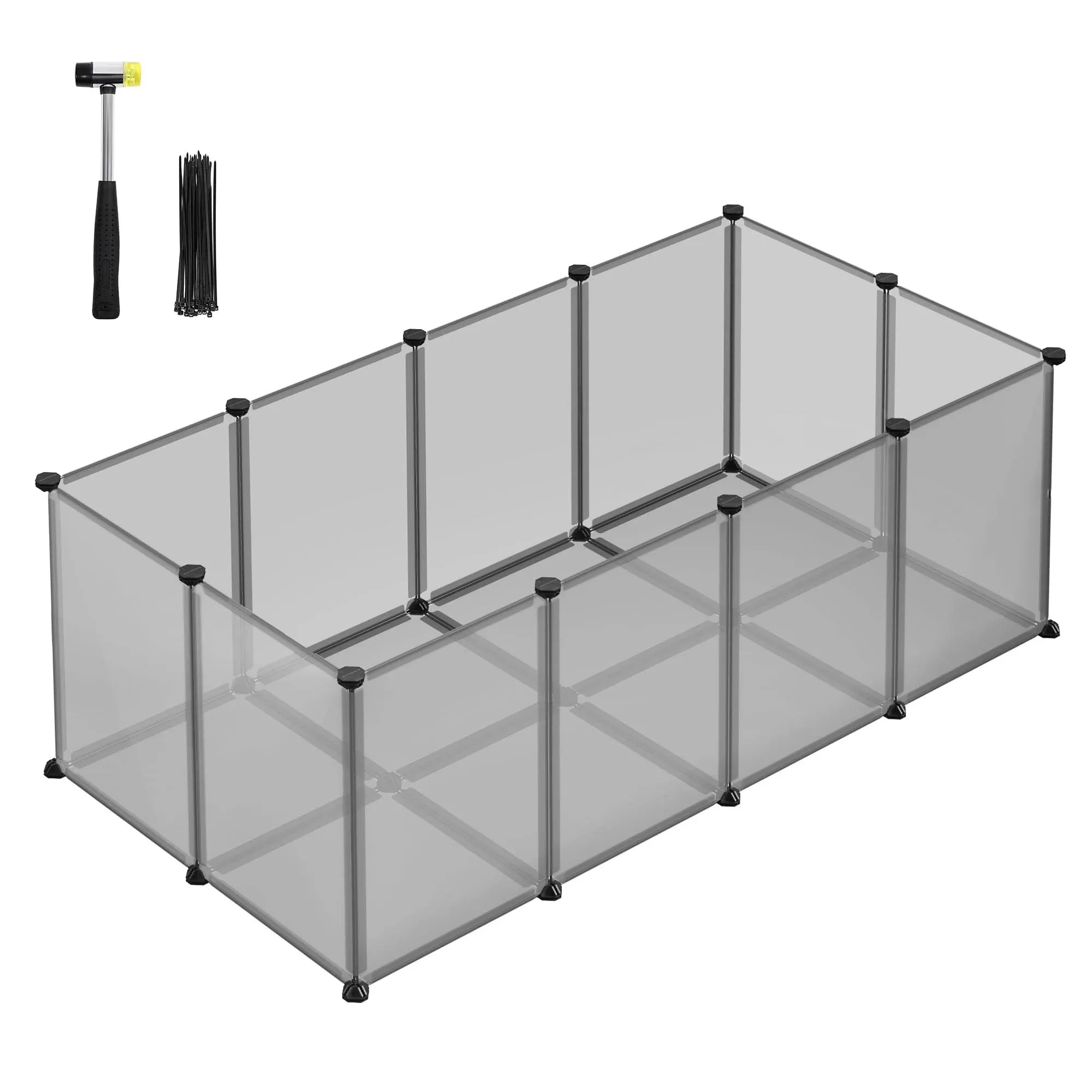 SONGMICS 20 Panels Pet Playpen with Floor, Small Animal Playpen, Pet Fence Indoor, DIY Plastic Enclosure for Guinea Pigs, Bunny, Hamsters, Hedgehogs, 49.2 x 24.8 x 16.5 Inches, Gray ULPC001G01