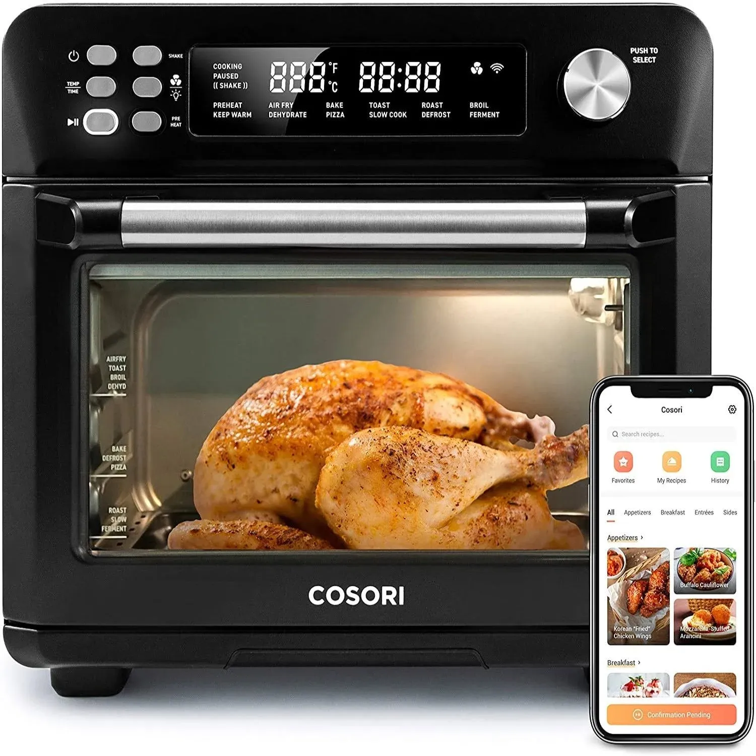 Cosori Smart 12-in-1 Air Fryer Toaster Oven Combo, Countertop Dehydrat - Black