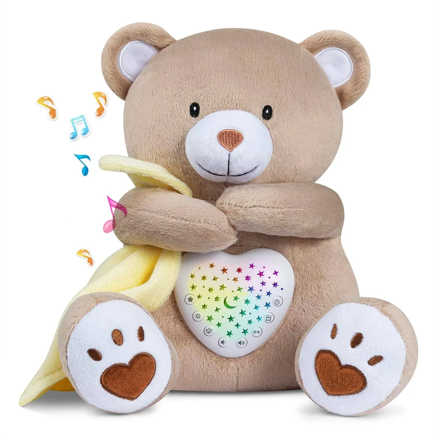 BEREST Rechargeable Baby Sleep Smile Bear, Mom's Heartbeat Baby Cry Sensor Lullabies & White Noise Sound, Nursery Decor Night Light Projector Toddler Crib Sleeping Aid, Baby Shower Gifts