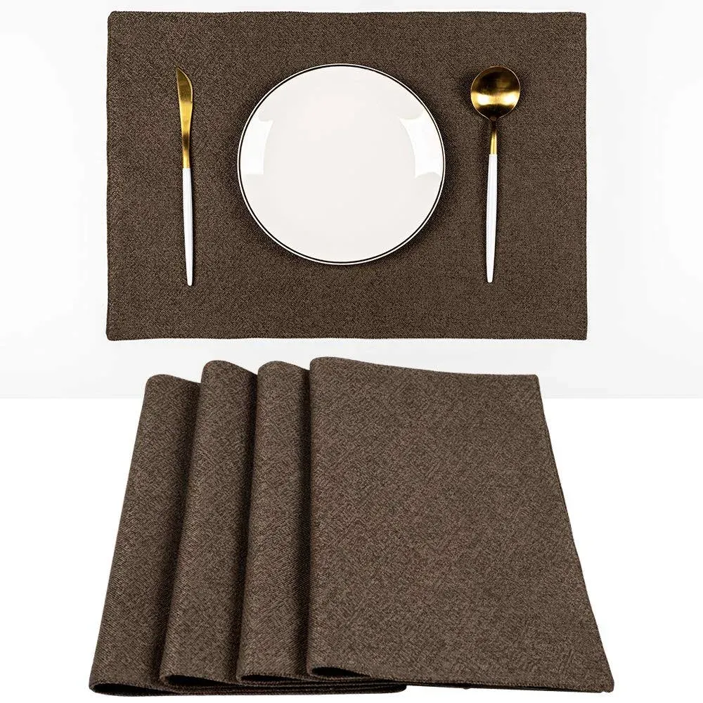 Large Dark Brown Cloth Placemats - Spring Garden Home Durable Heat Resistant Kitchen Dining Table Mats, 13 x 19 Inches, Set of 4 Pcs