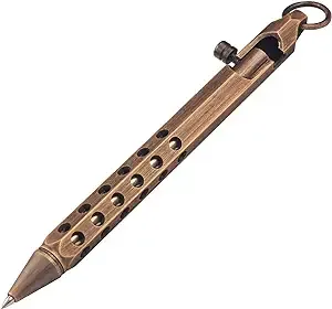 SMOOTHERPRO Solid Brass Bolt Action Pen with Extra Refill Hexagonal Six Edge Hollow Out Grip for Pocket EDC Color Retrol Black (SE302)