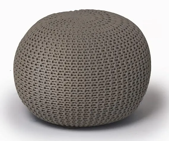 Urban Shop Round Knit Pouf - Hand Woven Cotton Taupe