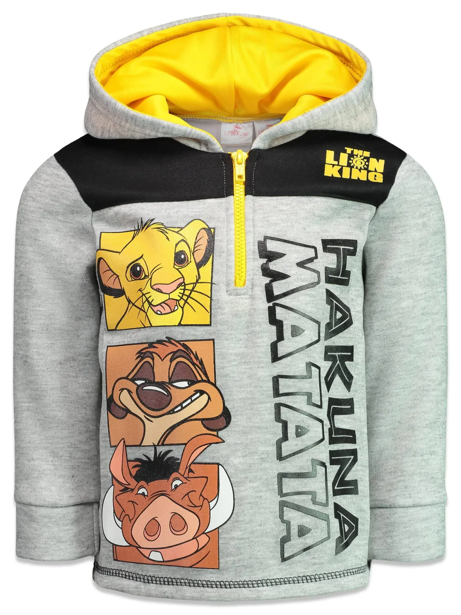 Disney Lion King Simba Pumbaa Timon Big Boys Half-Zip Hoodie Grey 10-12