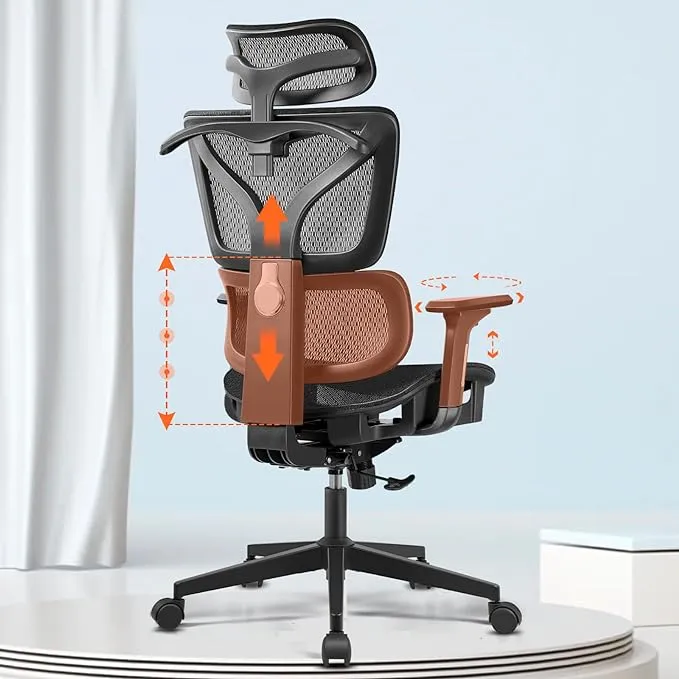 Razzor Ergonomic Office Desk Chair with Adjustable Lumbar Support, Computer Gaming Chair with 3D Arms and Headrest, Comfortable Swivel Chair with Sponge Seat Cushion High Back Executive Chairs Black