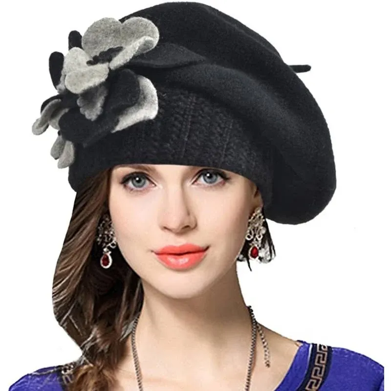 VECRY Lady French Beret Floral Dress Beanie Winter Hat