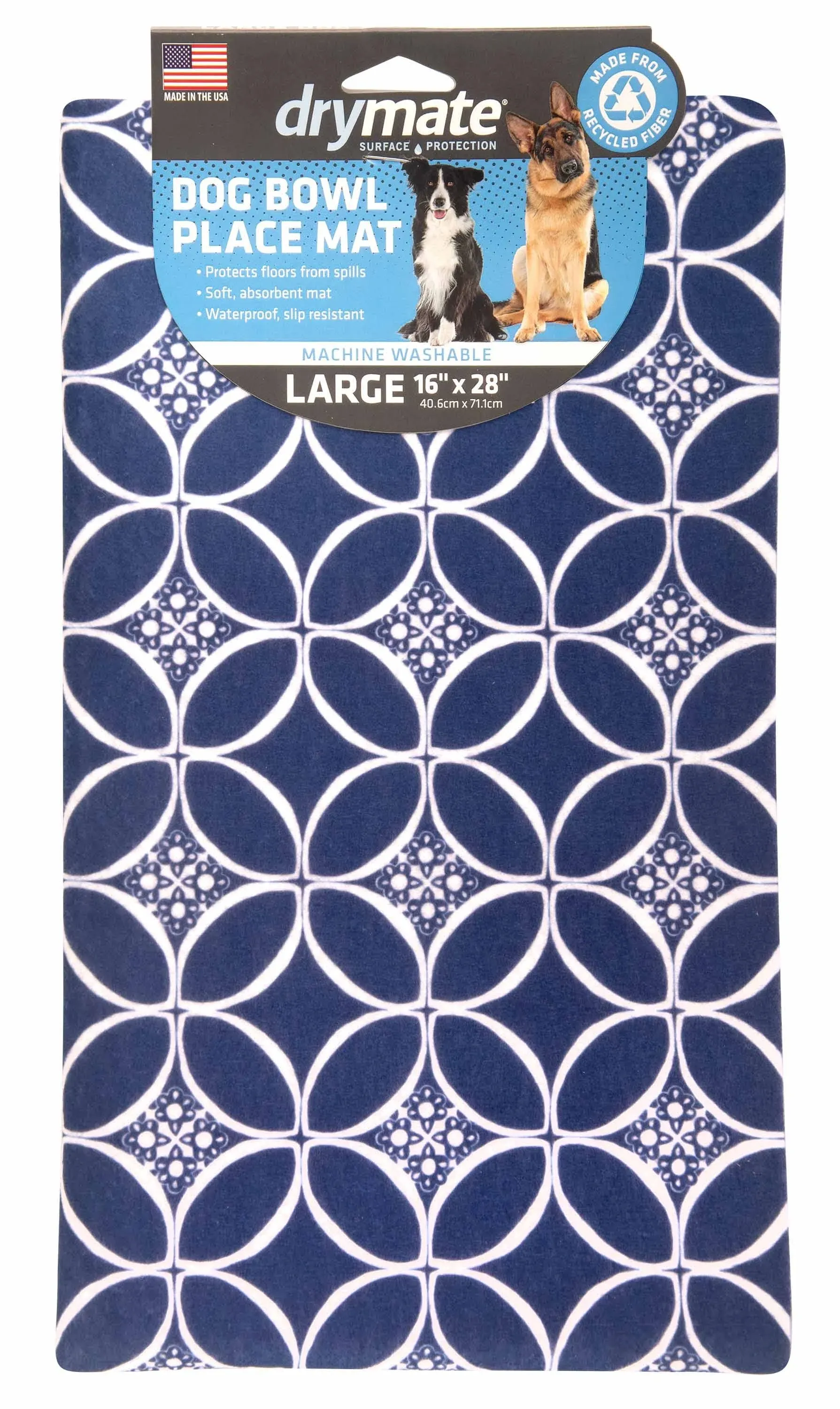 16" x 28" Drymate Pet Bowl Placemat, Color: Indigo Navy/White