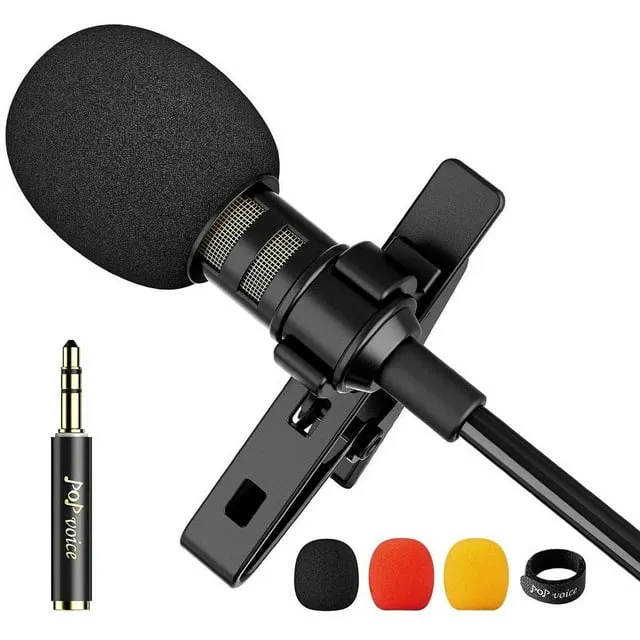 PoP Voice 12.8 Feet Lavalier Lapel Microphone Professional Grade Omnidirectiona<wbr/>l