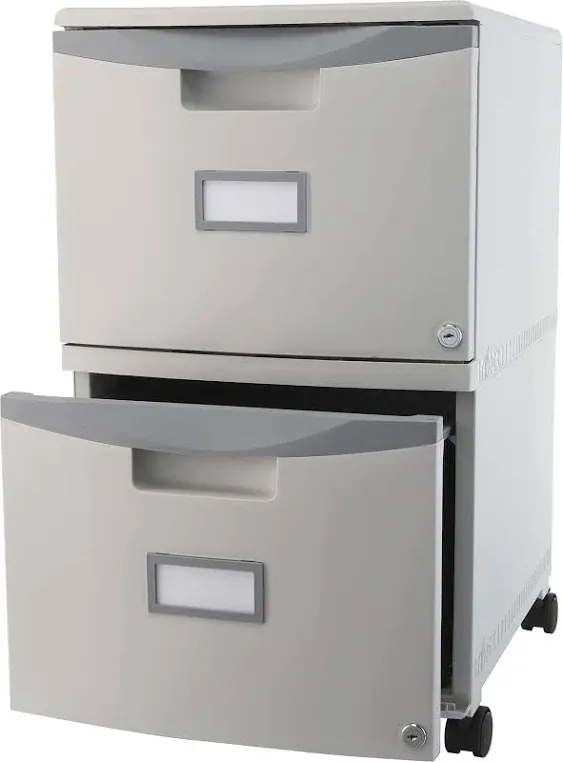 Storex Plastic Two-Drawer File Cabinet – Locking Document Organizer with Casters for Home and Office, Gray, 1-Pack (61310C01C),Grey/Dark Grey