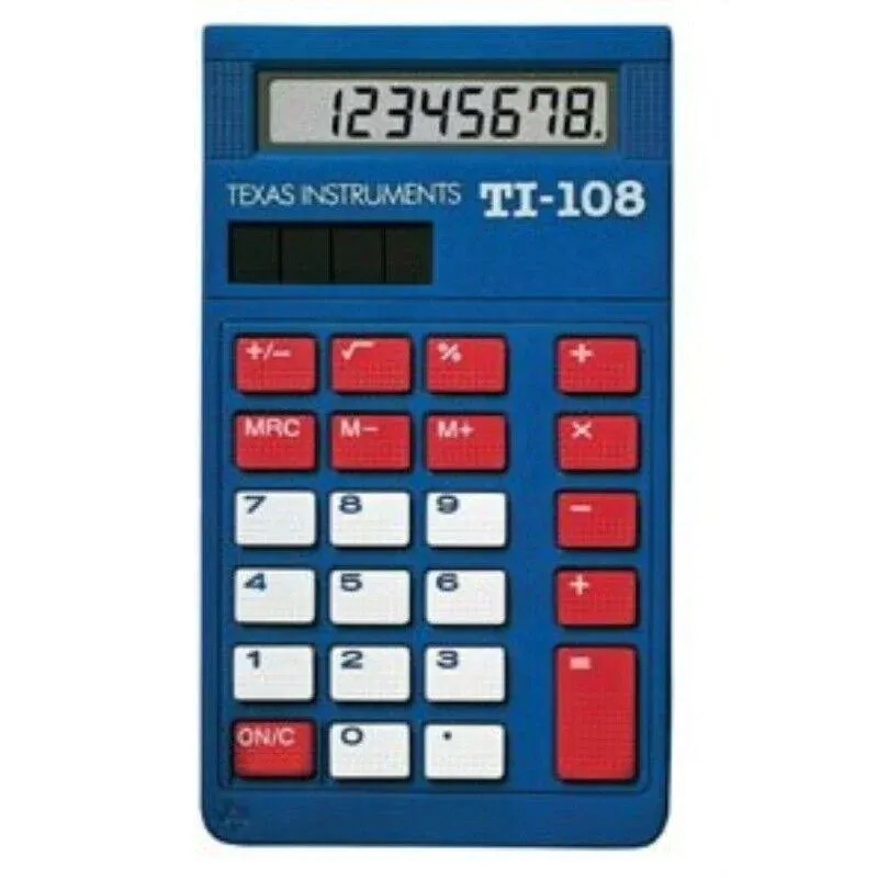 Texas Instruments TI-108 Basic Solar Powered School Calculator with Case